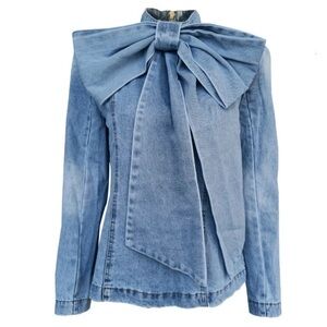 NWT Alex Vinash Maxi bow denim blouse